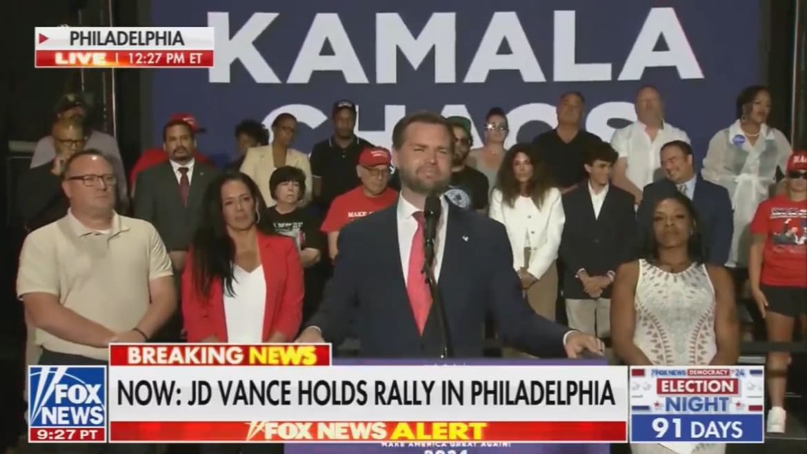 J.D. Vance’s Backdrop Makes It Look Like He’s Campaigning for ‘Kamala’