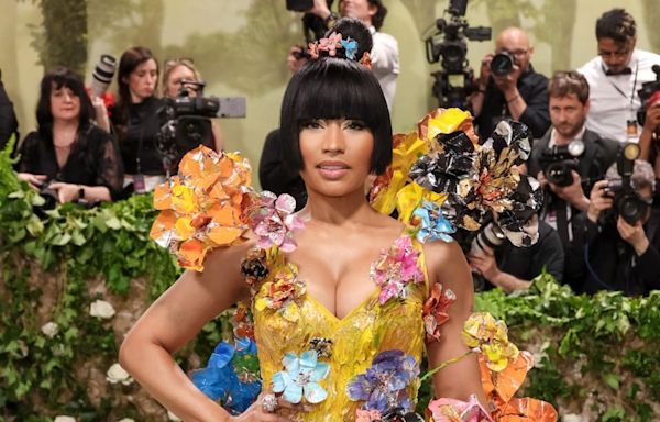 Nicki Minaj Wears Bright Yellow Floral Dress at 2024 Met Gala