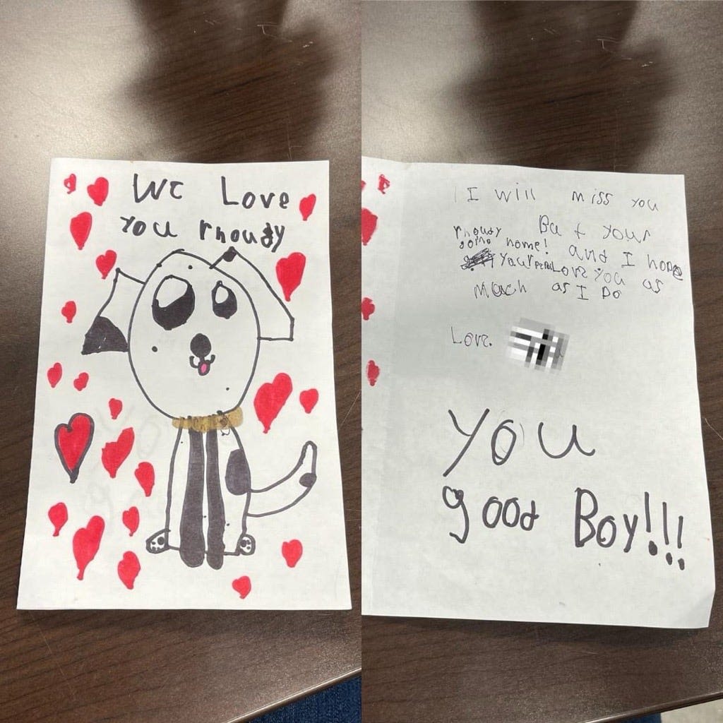 Dog gets dropped off at Greenville animal shelter, heartfelt note left behind by child.
