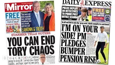 Newspaper headlines: 'End Tory chaos' and 'PM's pensioner tax cut'