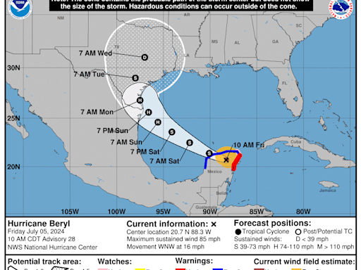 NHC map shows most of Texas in Hurricane Beryl's path. Here's how much rain it could bring