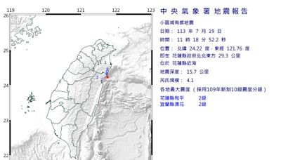 快訊／花蓮11:18規模4.1地震