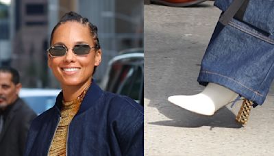 Alicia Keys Gets Intricate in White Leather Shoes Featuring Quilted Gold Heel for ‘Stephen Colbert’