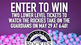 Enter to win two lower level tickets to watch the Rockies take on the Guardians on May 29 at 6:40!