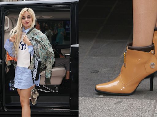 Camila Cabello Pairs Glossy Timberland Stilettos With Mowalola Shirtdress for London Album Signing