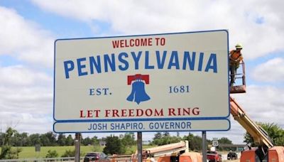 Gov. Shapiro unveils new highway welcome signs, license plates