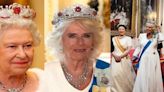 Queen Camilla dazzles in ruby tiara at State Banquet