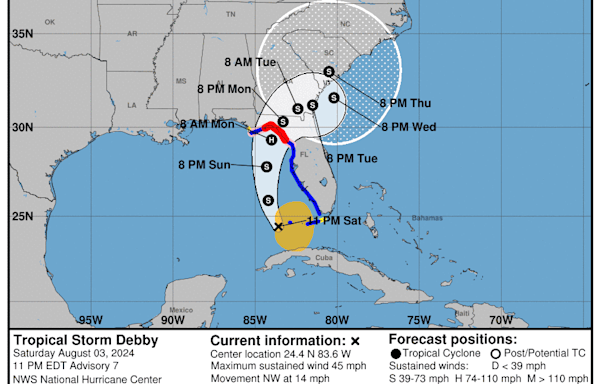 Tropical Storm Debby timeline: When could it become hurricane, make landfall?