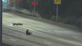 Rocks thrown on 110 Freeway: Motorcyclist crashes, cars damaged in South LA