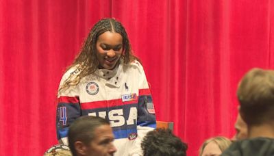 Olympian Jasmine Jones visits her former school, inspires young students by sharing her journey