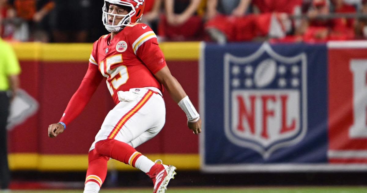 ... catch a pass in the second quarter against the Baltimore Ravens Thursday, Sept. 5, 2024, at GEHA Field at Arrowhead Stadium in Kansas City, Missouri.