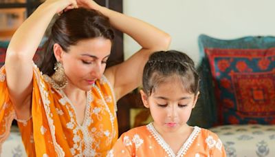 Photos: Soha Ali Khan, Daughter Inaaya Twin In Orange Ethnic Suits On Bakri Eid 2024