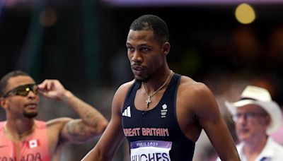 Zharnel Hughes withdraws from 200m heats with ‘hamstring tightness’