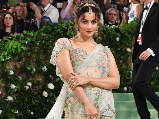 Alia Bhatt’s Sabyasachi Sari Featured a 23-Foot-Long Train and Rare Gems for the 2024 Met Gala