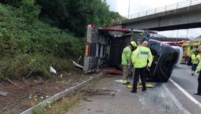 One left 'seriously injured' as lorry rolls onto its side in M6 crash blocking lanes and causing long delays