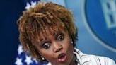 White House Press Secretary Karine Jean-Pierre speaks during the daily briefing in the Brady Briefing Room of the...