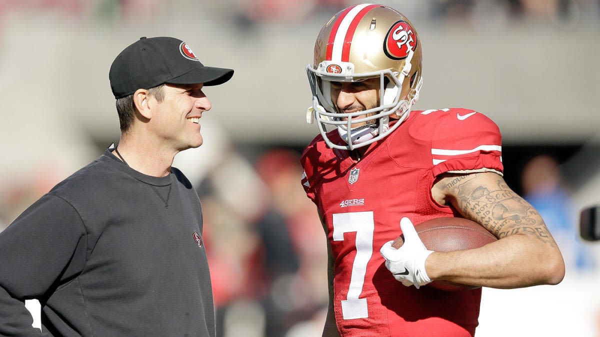 Chargers' Jim Harbaugh spoke to Colin Kaepernick about joining coaching staff: 'He'd be a tremendous coach'