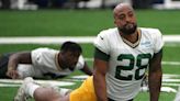 Packers running back AJ Dillon takes a commercial break at Lambeau Field to surprise fans touring the stadium