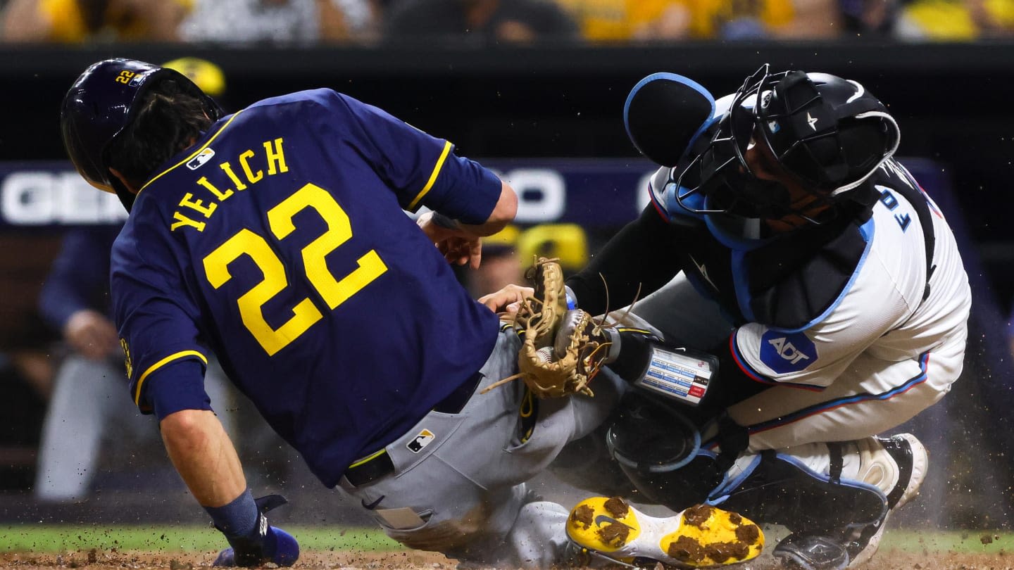 Christian Yelich Jokes About Stealing Home Again After Getting Hit in the Head