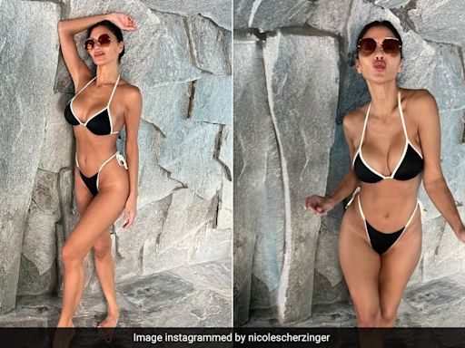 Nicole Scherzinger Turned 46 And Then Proceeded To Turn Heads In Her Black And White Swim Set