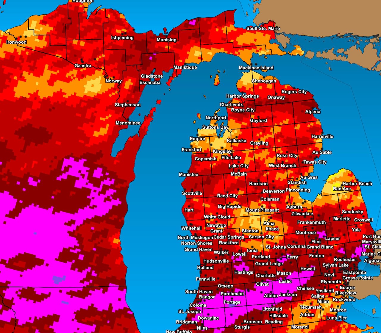 Heavy rain last night really adding up in part of Michigan, 1 month total now over 10 inches in spots