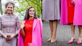 Queen Maxima of the Netherlands Dons Gianvito Rossi Pumps and Queen Letizia of Spain Pops in Hot Pink Slingbacks for Lab6 Event