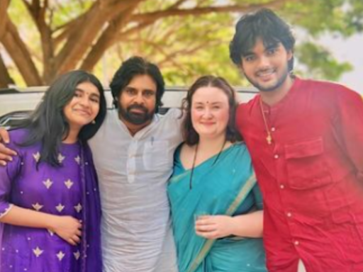 A picture of Pawan Kalyan with wife Anna Lezhneva, Kids Akira Nandan and Aadya at oath ceremony goes Viral | - Times of India