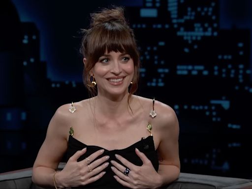 Dakota Johnson suffers wardrobe malfunction during 'Jimmy Kimmel Live' interview