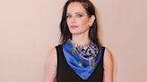 French Actress Eva Green displays a scarf from a special collection of Ukrainian artists