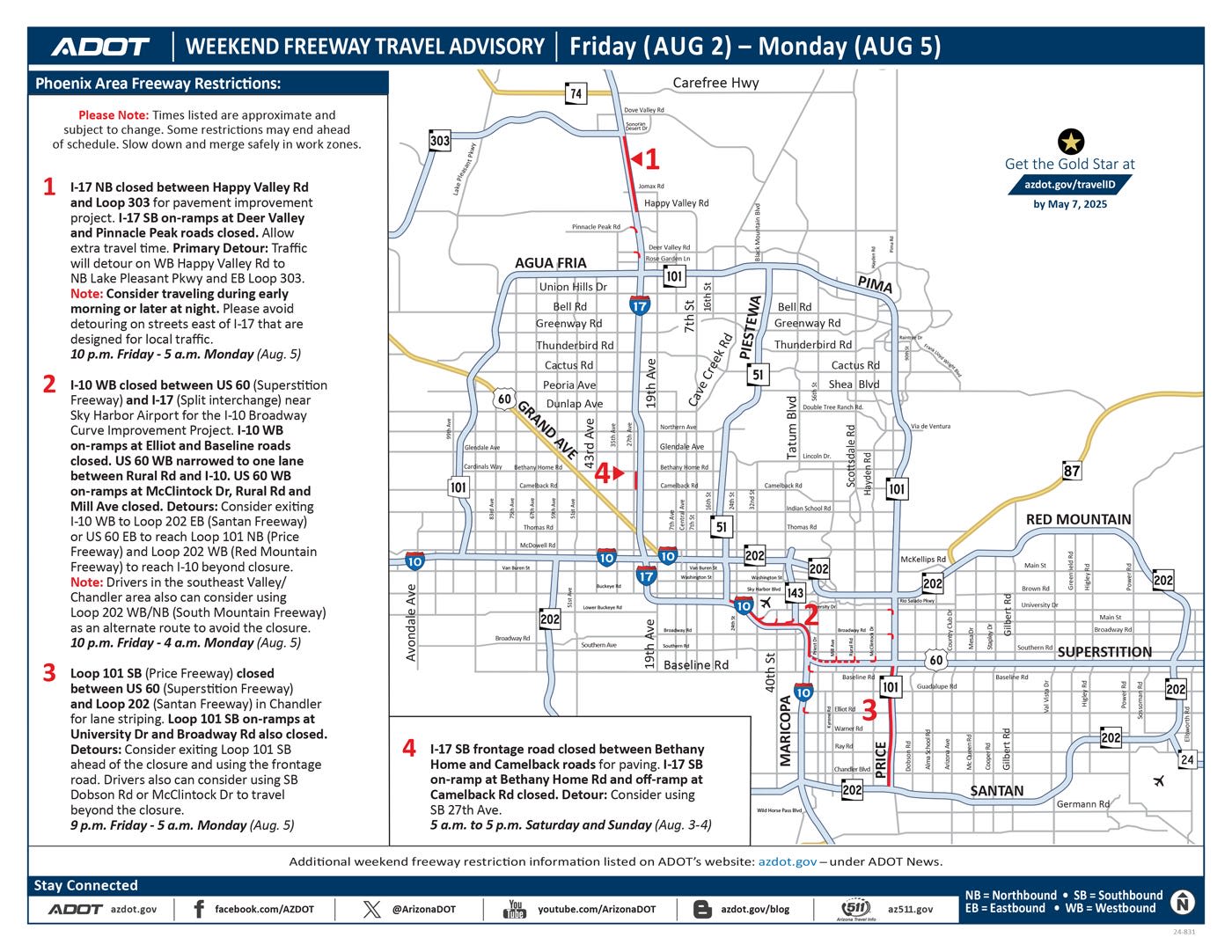 Several freeway closures planned for the weekend, ADOT warns