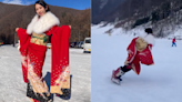 Video of Japanese woman snowboarding in red kimono goes viral