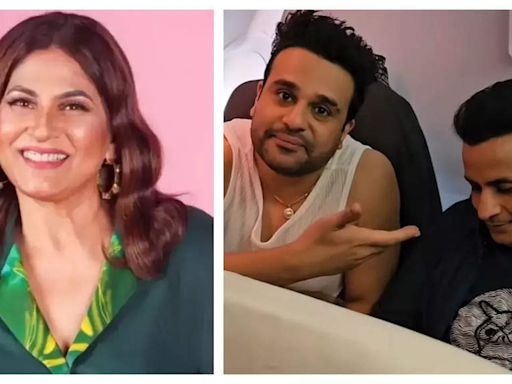 Archana Puran Singh gives a sneak peek of her flight journey with Krushna Abhishek and Rajiv Thakur; playfully asks 'kaisa lag raha pehli baar business class mein travel karke' - Times of India