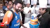 Watch: Rahul Dravid, Rohit Sharma, Virat Kohli cut cake at ITC Maurya after returning home with T20 World Cup trophy | Cricket News - Times of India