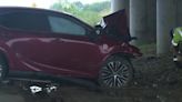 Driver hospitalized after crashing into bridge supports on Highway 5