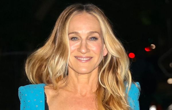 Sarah Jessica Parker Paired a Glitzy, Bra-Baring Dress With Equally Shimmery Shoes