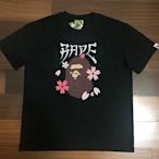 日本bathing ape 模拟刺鏽猿人頭圖案樱花落葉黑白色男女短袖T恤tee