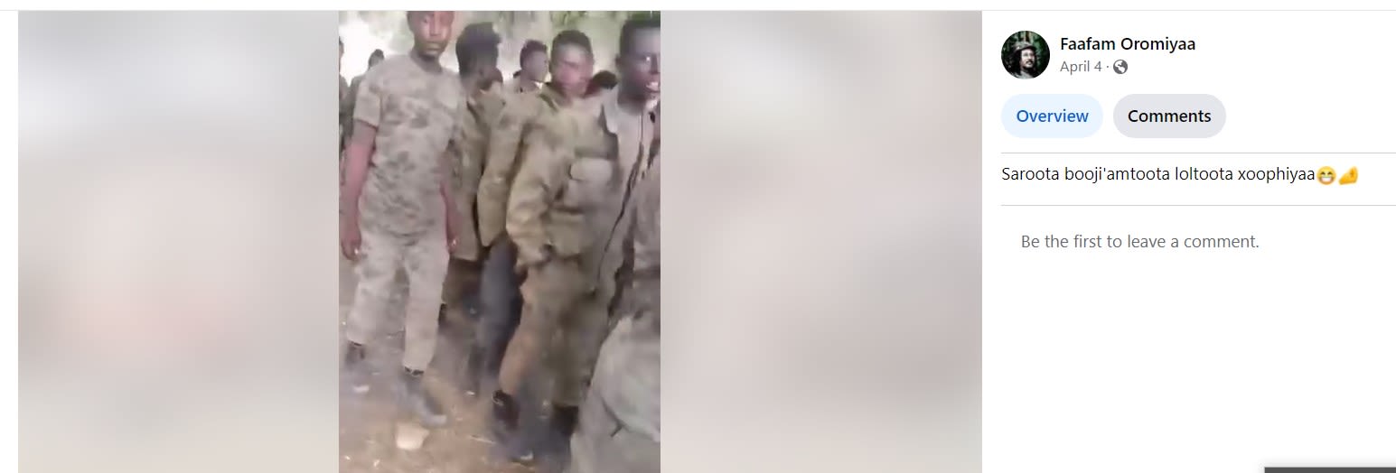 Edited footage shows Ethiopian soldiers captured by rebels in Oromia region, not Amhara