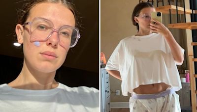 Millie Bobby Brown surge de pijama, dá close na barriga e confunde fãs: 'Está grávida?'