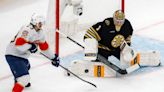 Bruins’ Jeremy Swayman challenges Matthew Tkachuk in physical first period