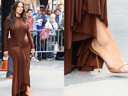 Ashley Graham Slips Into Reptile-Print Heels and Chocolate Brown Wrap Dress for ‘Good Morning America’ Appearance