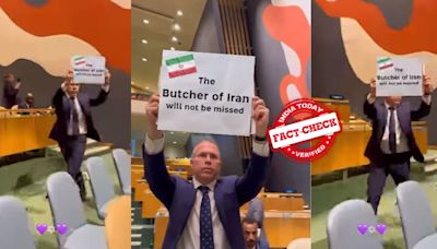 Fact Check: Video of Israeli UN ambassador holding ‘Butcher of Iran’ sign is doctored