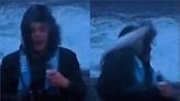 挪威最強風暴！記者直播突遭「大飛魚打臉」29秒倒地畫面瘋傳