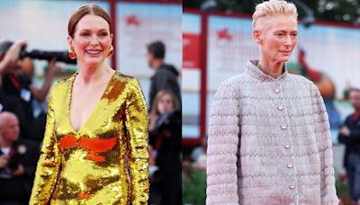 Julianne Moore Goes for Gold in Bottega Veneta and Tilda Swinton Embraces Textural Elements in Chanel at the Premiere of ‘The Room...