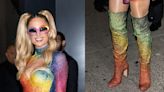 Paris Hilton Is Bathed in the Rainbow, Wearing Stoned Over-the-Knee Boots to Alice + Olivia’s Pride Party