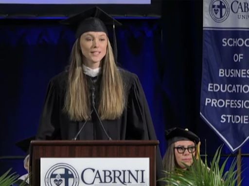 Kylie Kelce delivers emotional speech for Cabrini University's final commencement