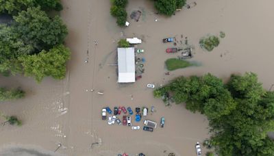 Watch: Drone footage of flooding in Nashville, Illinois, after a dam failed.