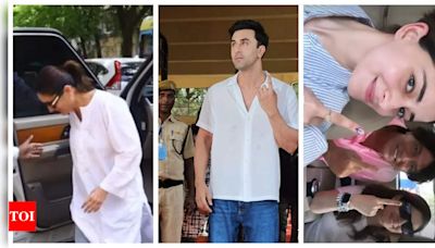 Saif Ali Khan, Kareena Kapoor and Ranbir Kapoor spotted in white as they cast votes in the Lok Sabha Election 2024 | Hindi Movie News - Times of India