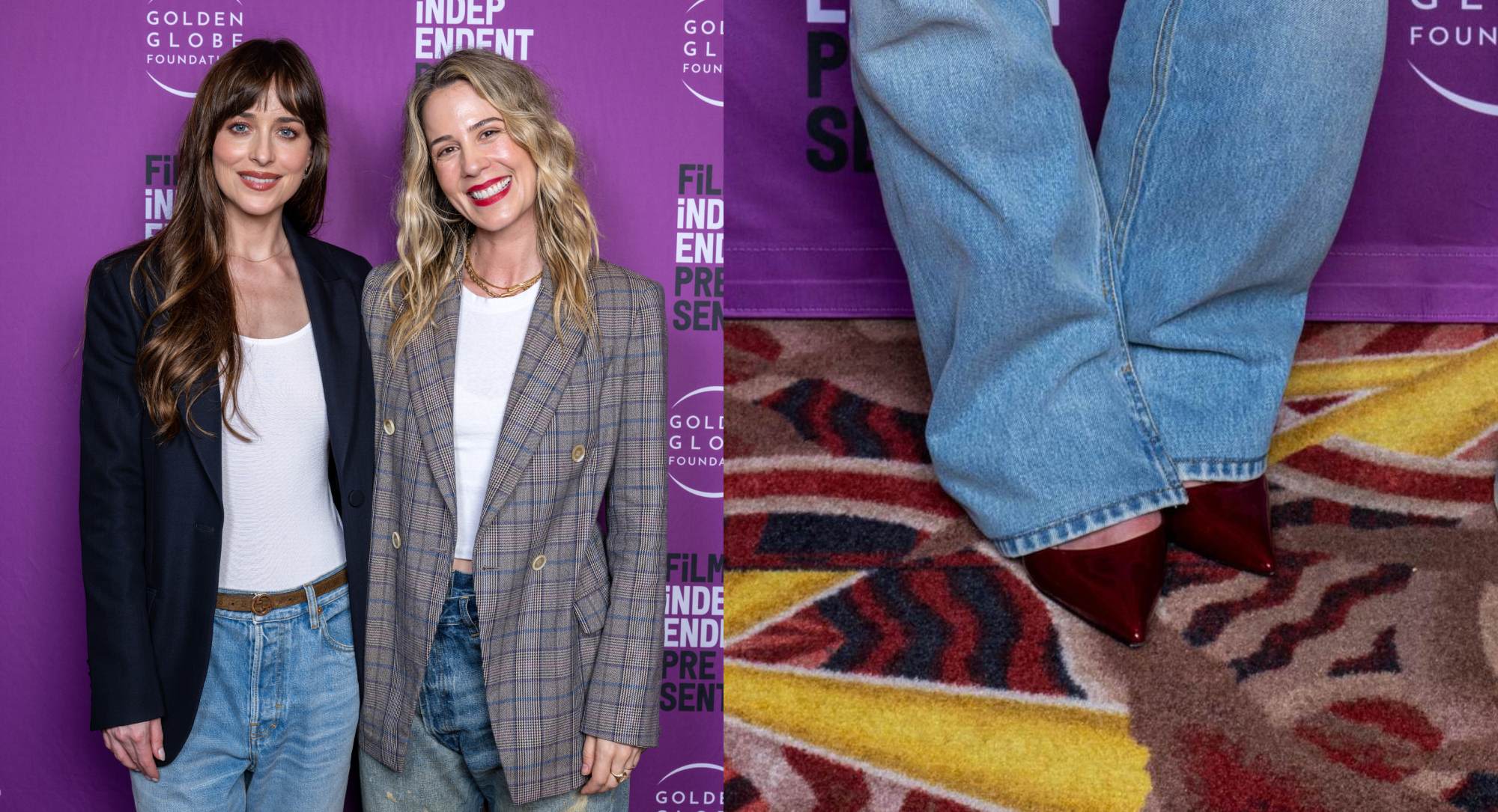 Dakota Johnson Pops in Burgundy Slingback Pumps at ‘Daddio’ Screening in Los Angeles