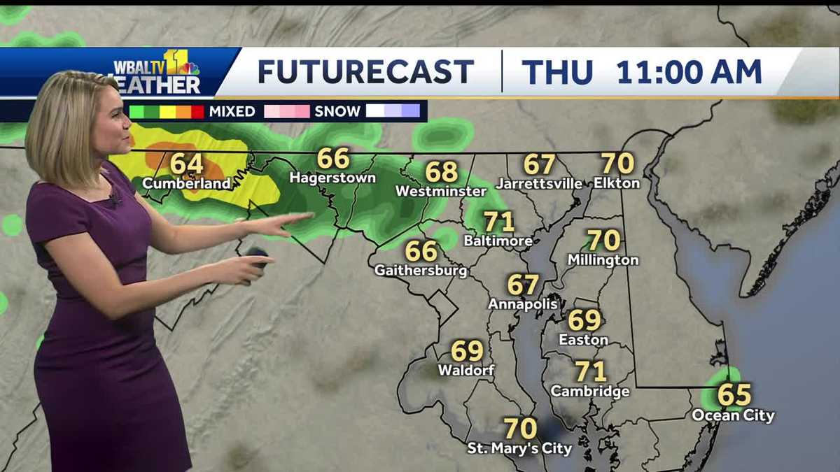 Much cooler with scattered showers and storms Thursday