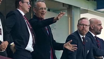 Tom Hanks cheers on Aston Villa at ground